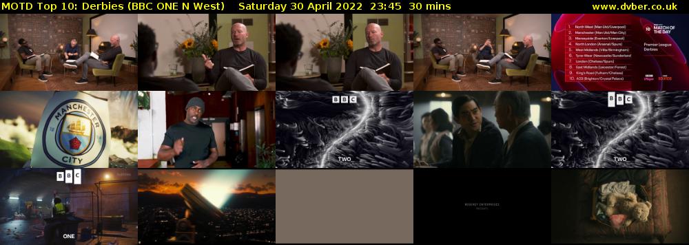 MOTD Top 10: Derbies (BBC ONE N West) Saturday 30 April 2022 23:45 - 00:15
