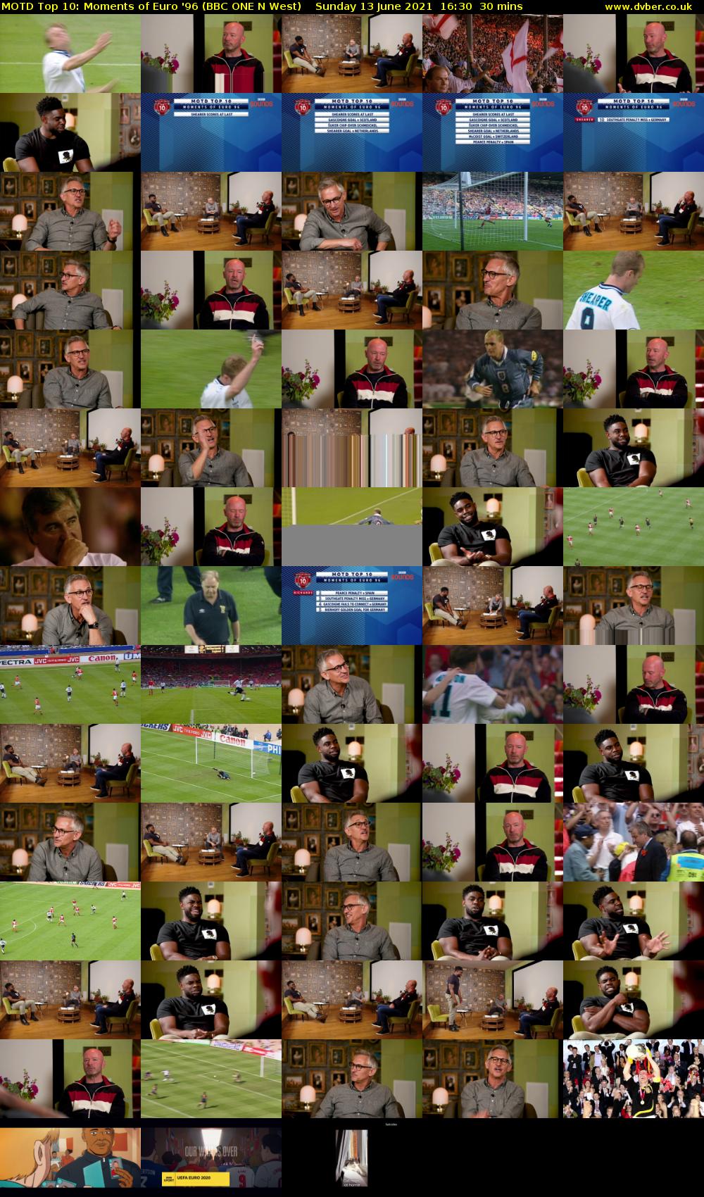 MOTD Top 10: Moments of Euro '96 (BBC ONE N West) Sunday 13 June 2021 16:30 - 17:00
