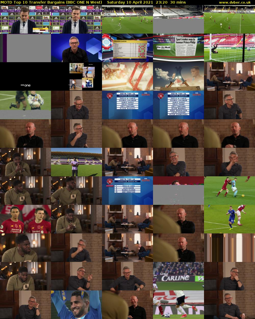MOTD Top 10 Transfer Bargains (BBC ONE N West) Saturday 10 April 2021 23:20 - 23:50