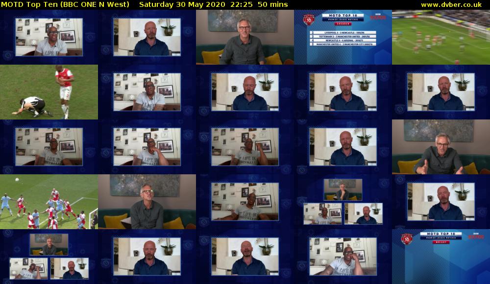MOTD Top Ten (BBC ONE N West) Saturday 30 May 2020 22:25 - 23:15