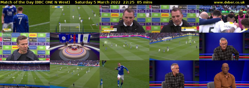 Match of the Day (BBC ONE N West) Saturday 5 March 2022 22:25 - 23:50