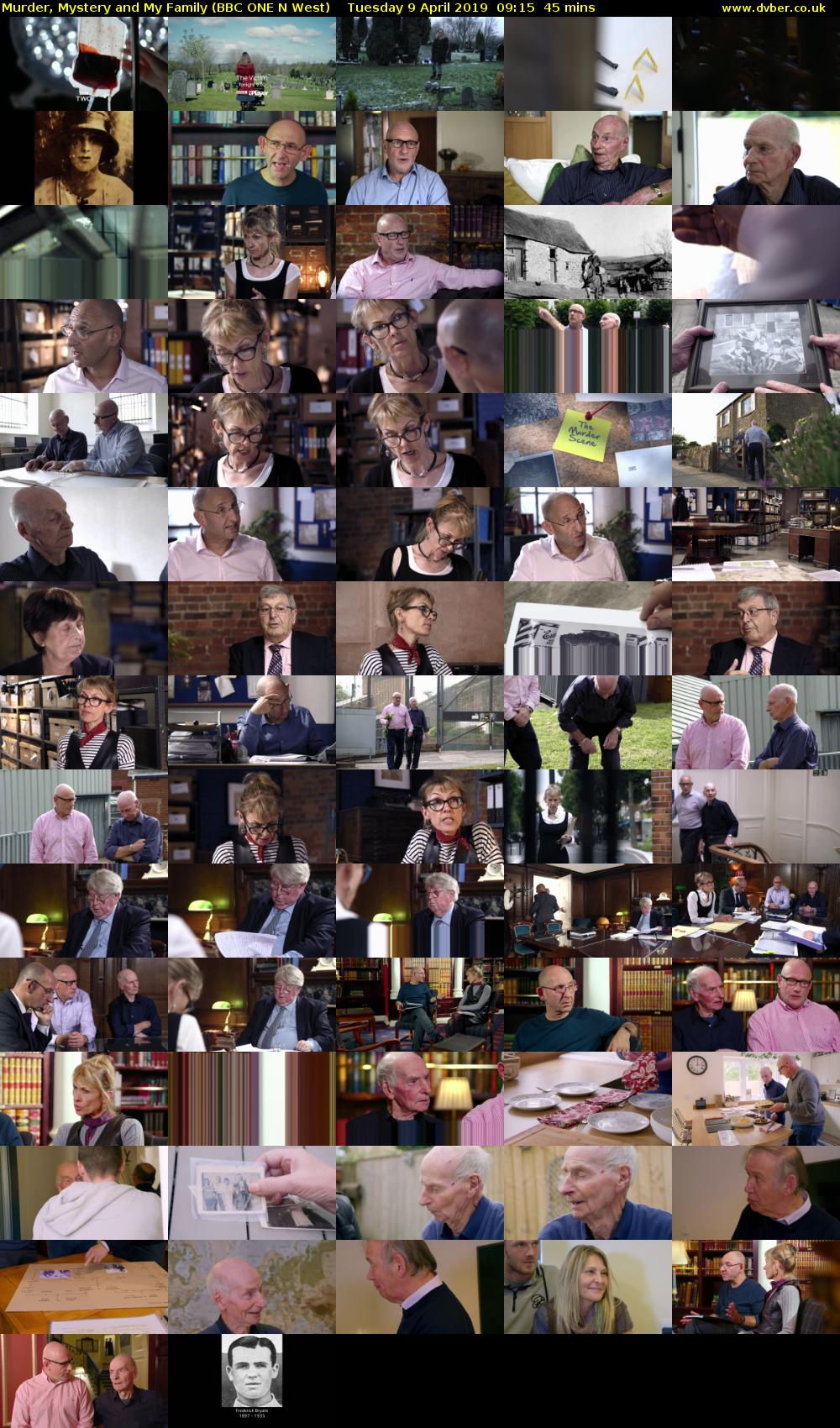 Murder, Mystery and My Family (BBC ONE N West) Tuesday 9 April 2019 09:15 - 10:00