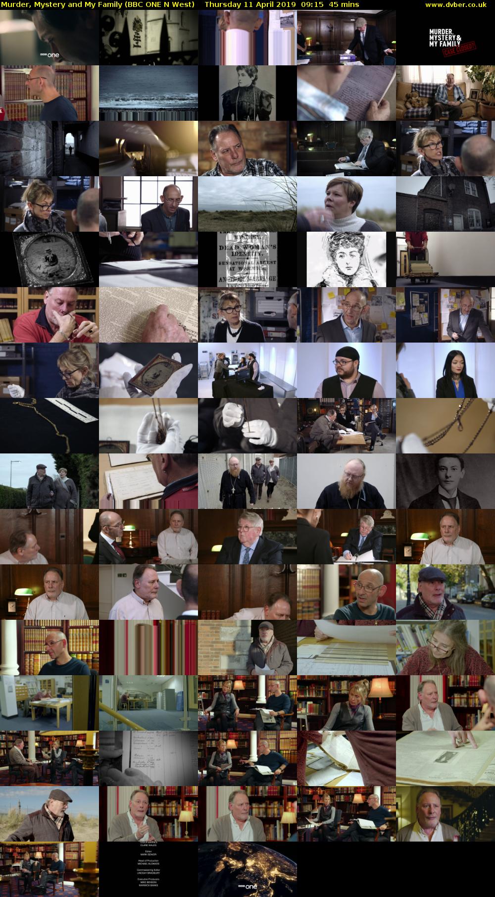 Murder, Mystery and My Family (BBC ONE N West) Thursday 11 April 2019 09:15 - 10:00