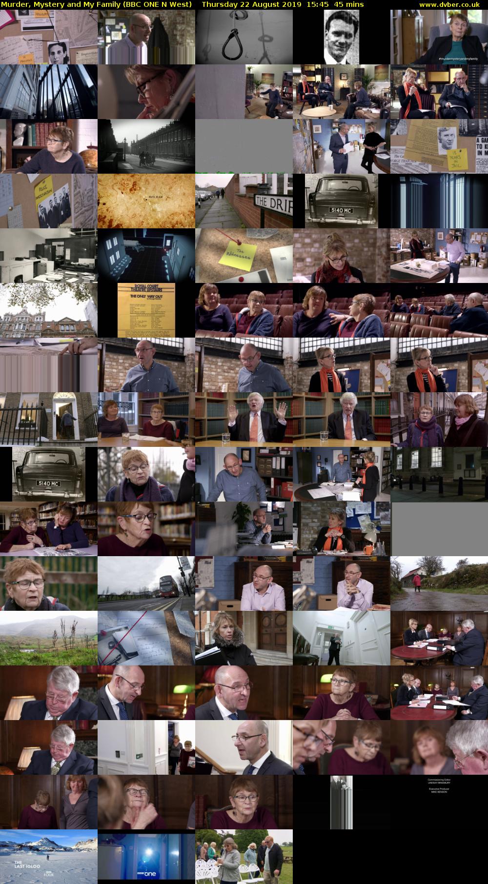 Murder, Mystery and My Family (BBC ONE N West) Thursday 22 August 2019 15:45 - 16:30