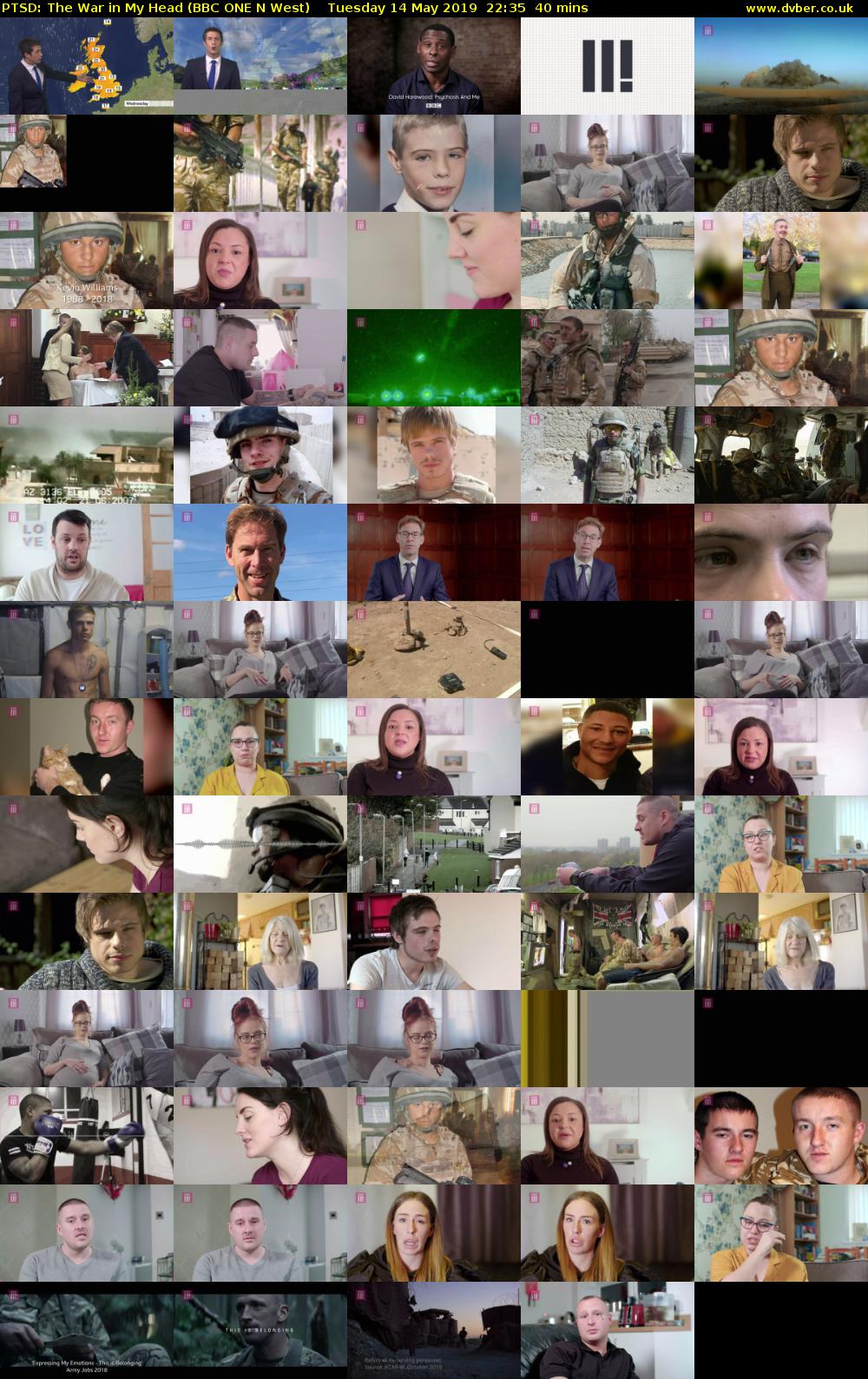 PTSD: The War in My Head (BBC ONE N West) Tuesday 14 May 2019 22:35 - 23:15