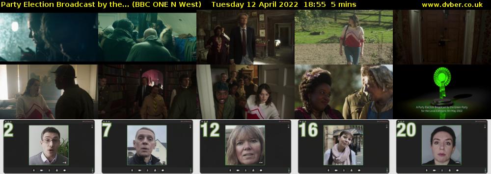 Party Election Broadcast by the... (BBC ONE N West) Tuesday 12 April 2022 18:55 - 19:00