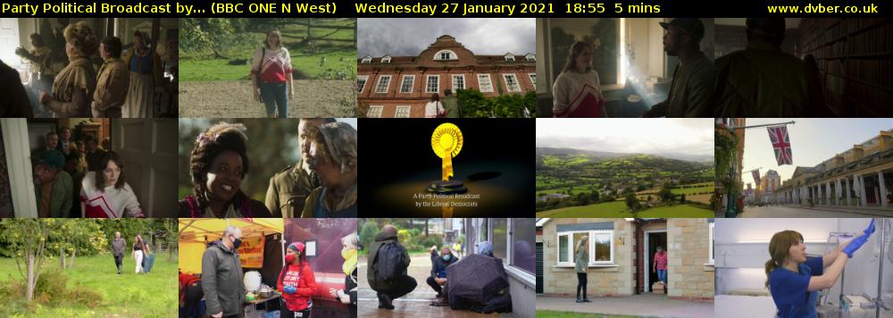Party Political Broadcast by... (BBC ONE N West) Wednesday 27 January 2021 18:55 - 19:00