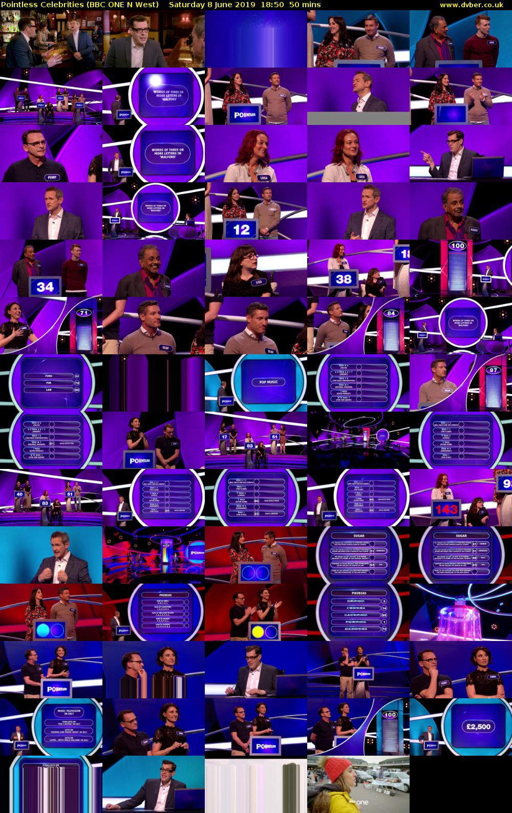 Pointless Celebrities (BBC ONE N West) Saturday 8 June 2019 18:50 - 19:40