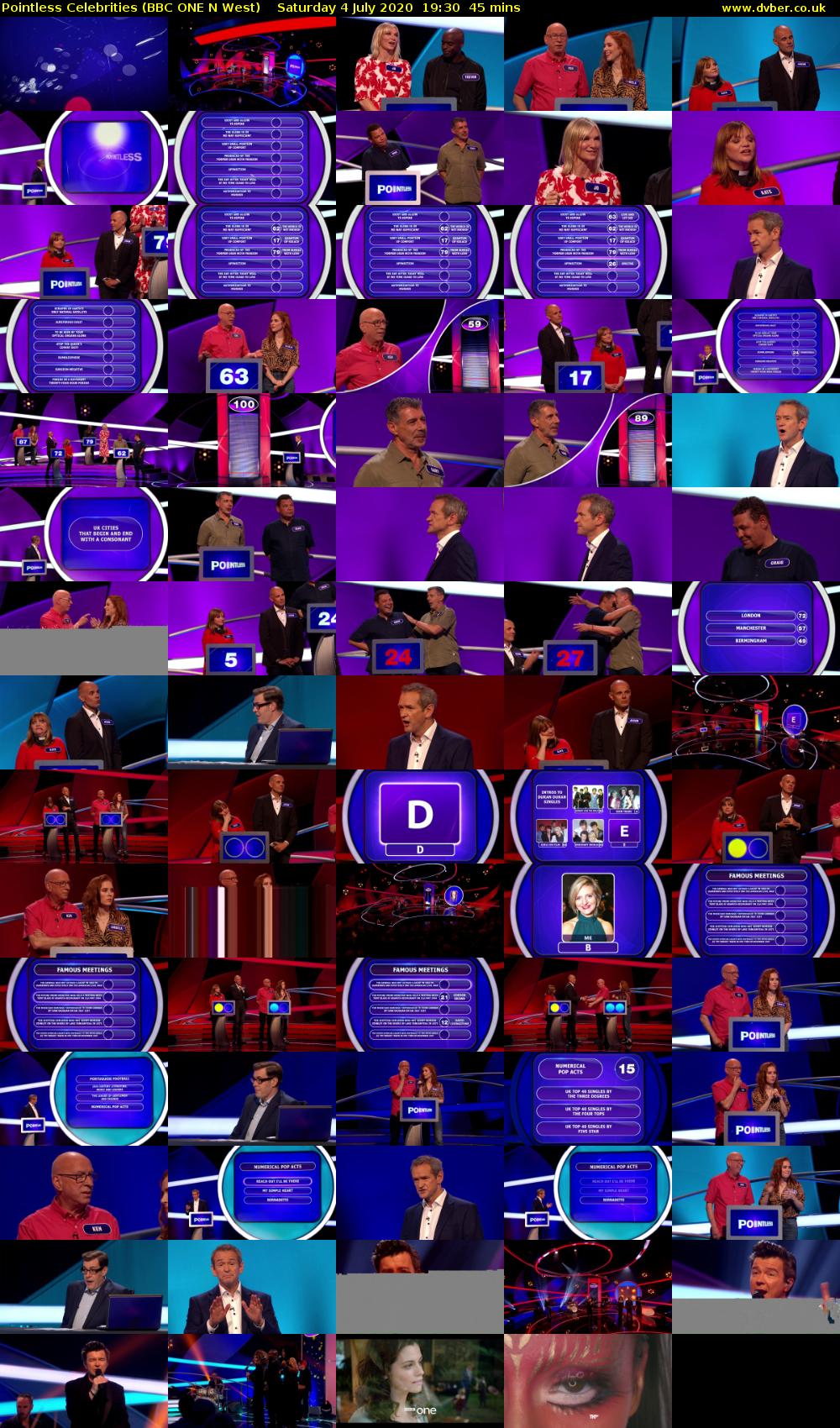 Pointless Celebrities (BBC ONE N West) Saturday 4 July 2020 19:30 - 20:15