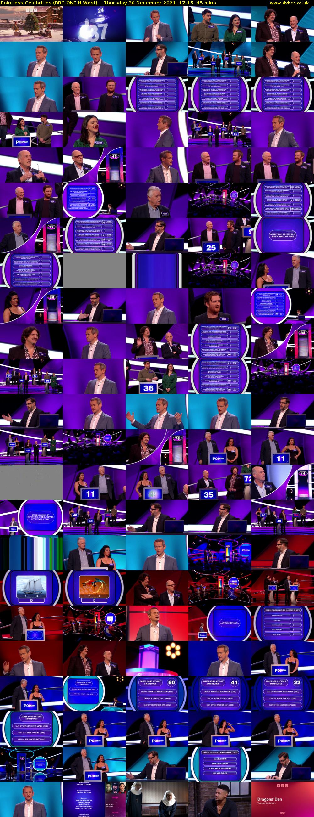 Pointless Celebrities (BBC ONE N West) Thursday 30 December 2021 17:15 - 18:00
