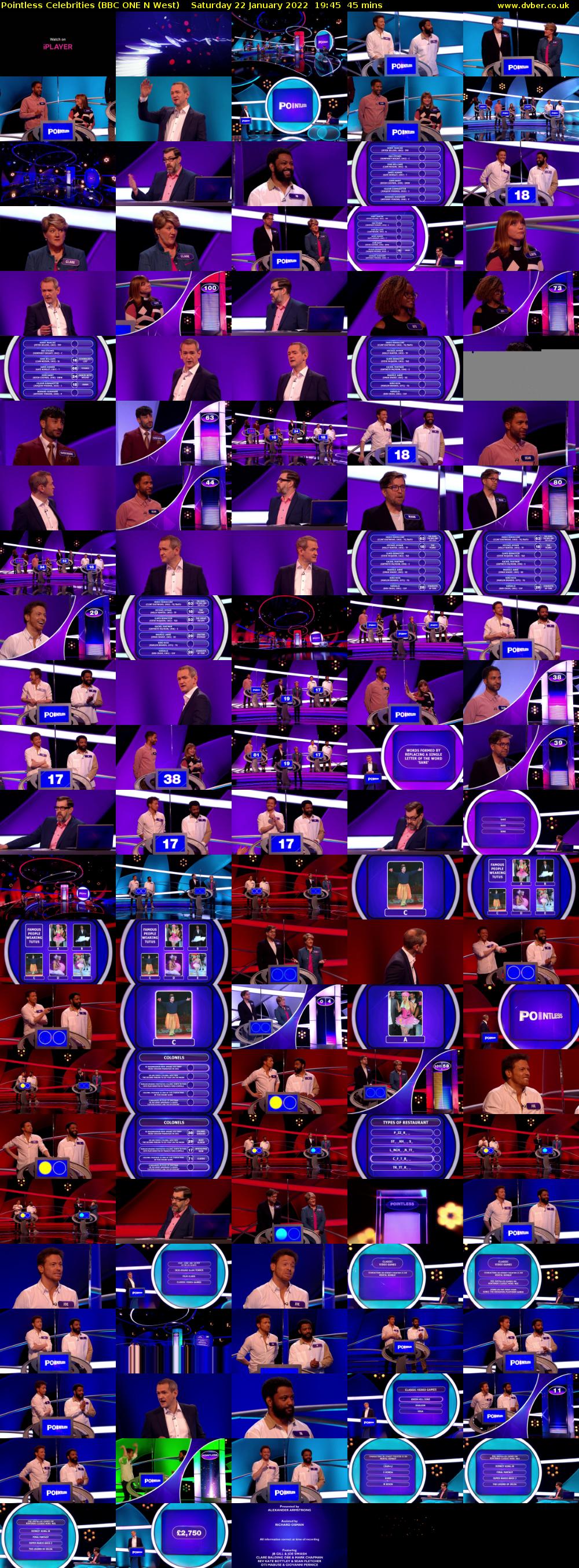 Pointless Celebrities (BBC ONE N West) Saturday 22 January 2022 19:45 - 20:30
