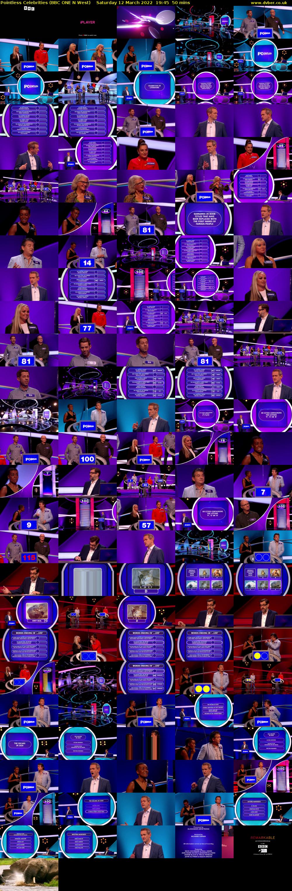 Pointless Celebrities (BBC ONE N West) Saturday 12 March 2022 19:45 - 20:35