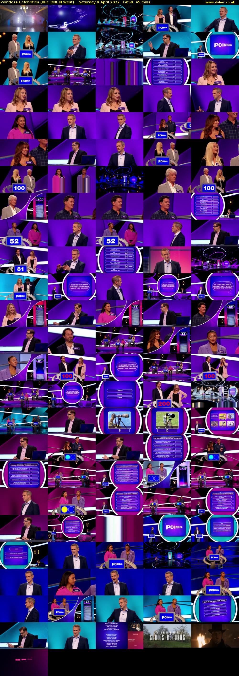 Pointless Celebrities (BBC ONE N West) Saturday 9 April 2022 19:50 - 20:35