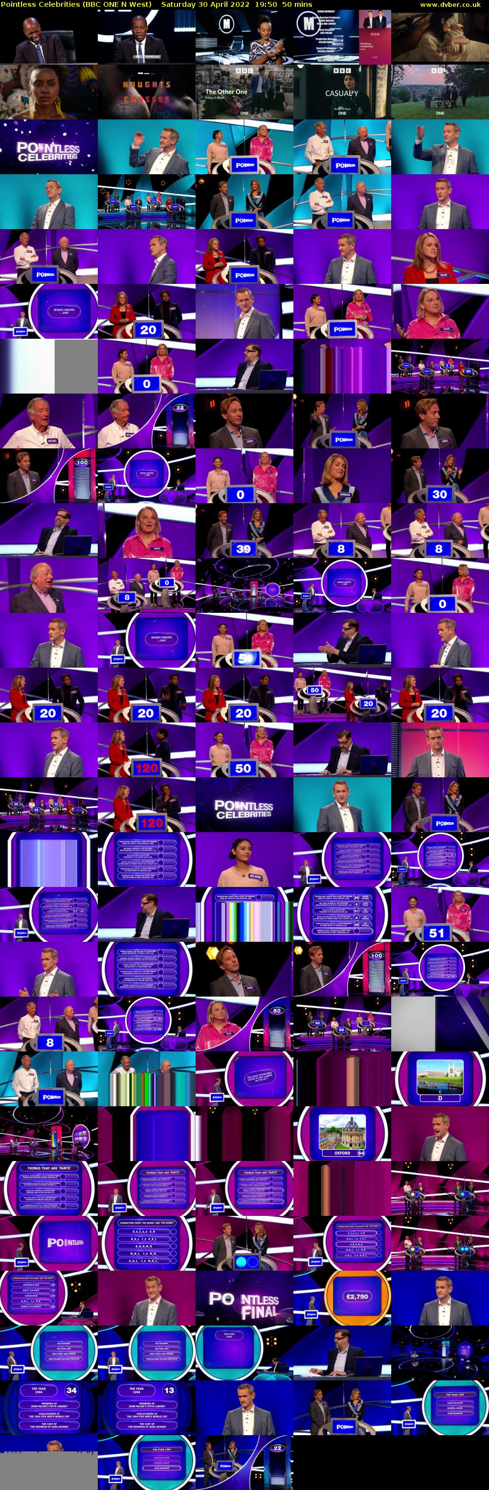 Pointless Celebrities (BBC ONE N West) Saturday 30 April 2022 19:50 - 20:40