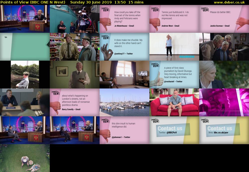Points of View (BBC ONE N West) Sunday 30 June 2019 13:50 - 14:05