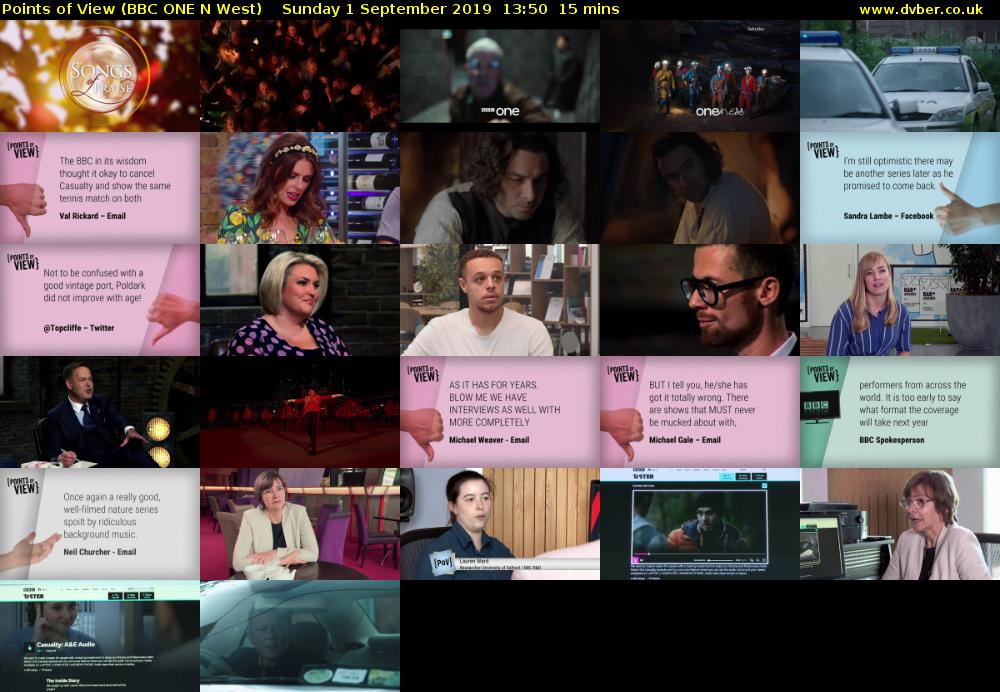 Points of View (BBC ONE N West) Sunday 1 September 2019 13:50 - 14:05