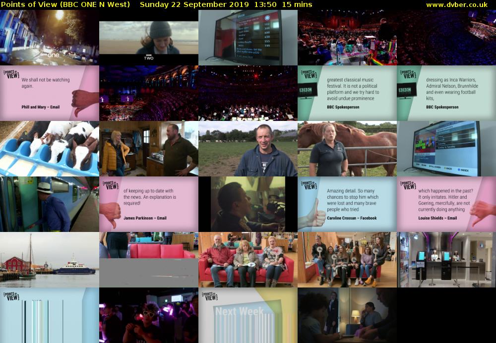 Points of View (BBC ONE N West) Sunday 22 September 2019 13:50 - 14:05