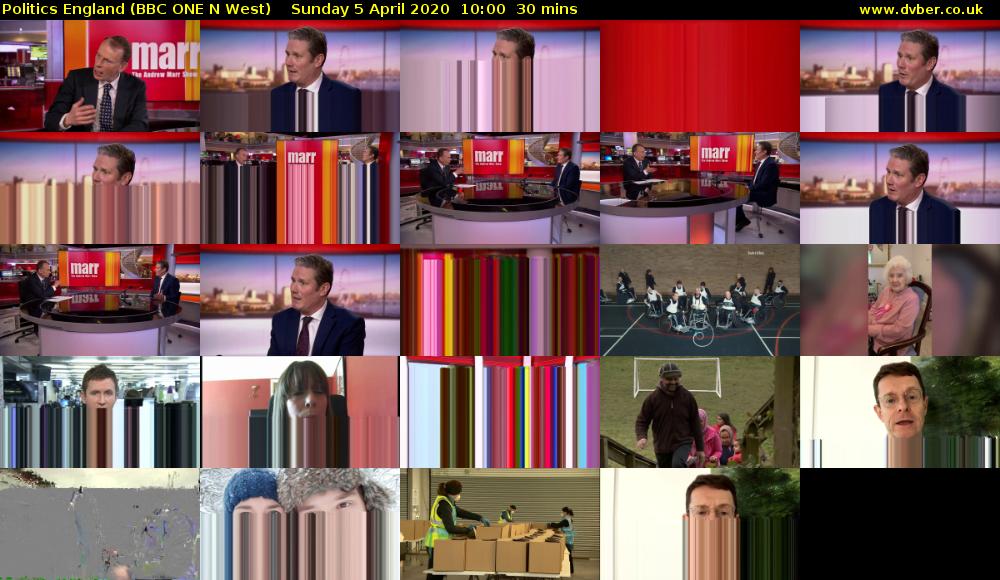 Politics England (BBC ONE N West) Sunday 5 April 2020 10:00 - 10:30