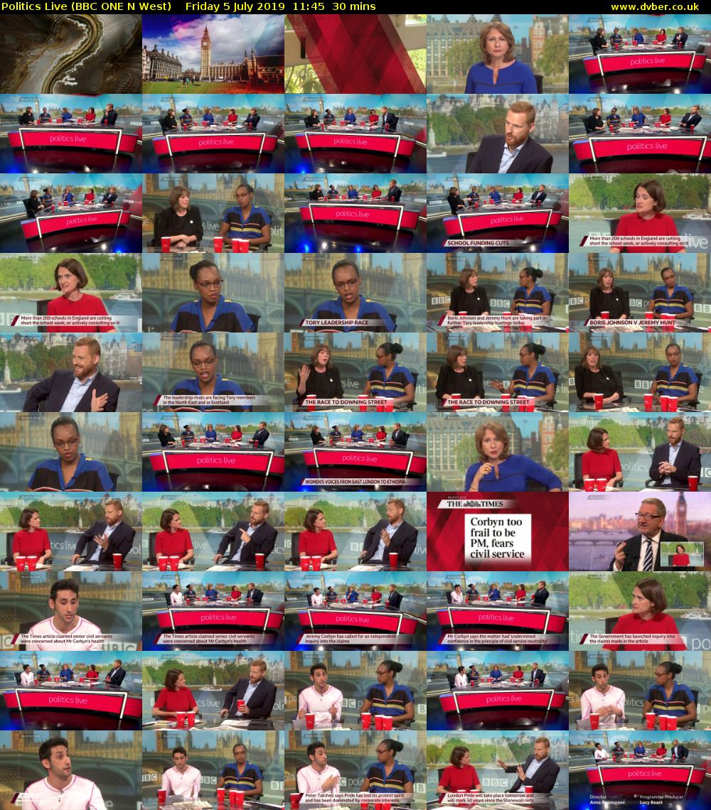 Politics Live (BBC ONE N West) Friday 5 July 2019 11:45 - 12:15