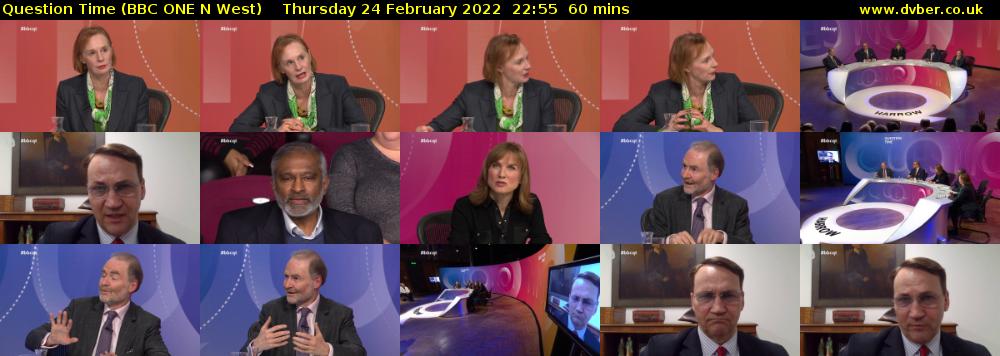 Question Time (BBC ONE N West) Thursday 24 February 2022 22:55 - 23:55