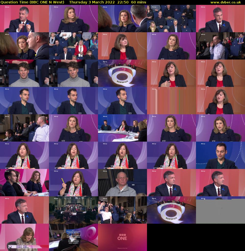 Question Time (BBC ONE N West) Thursday 3 March 2022 22:50 - 23:50