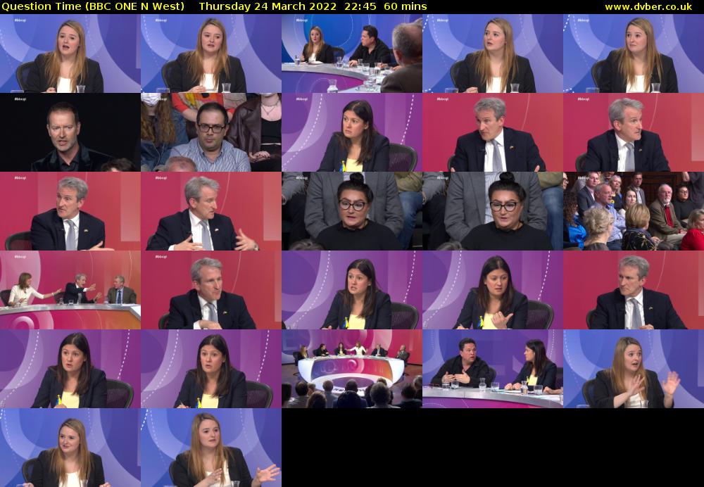 Question Time (BBC ONE N West) Thursday 24 March 2022 22:45 - 23:45