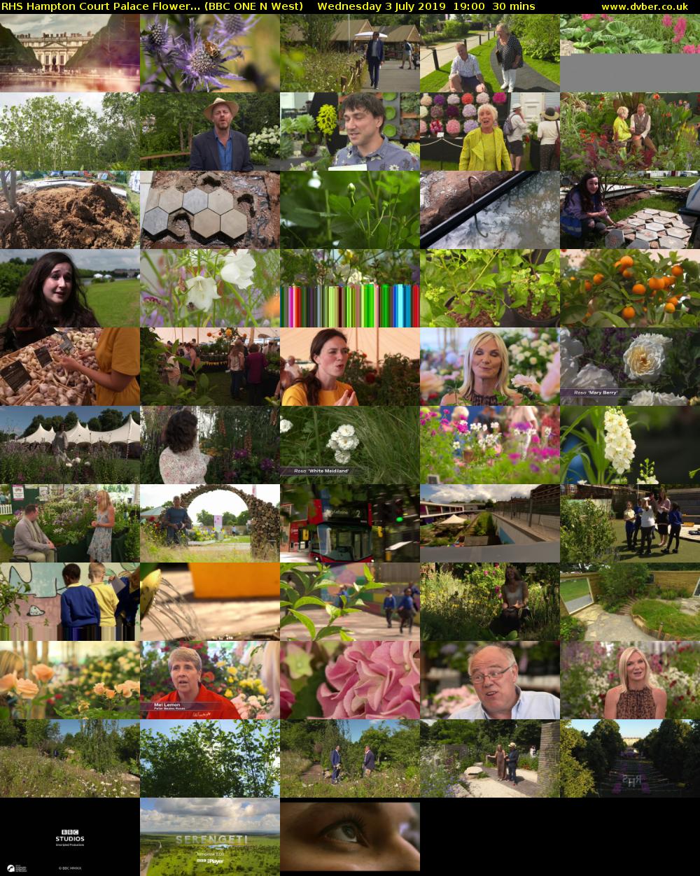 RHS Hampton Court Palace Flower... (BBC ONE N West) Wednesday 3 July 2019 19:00 - 19:30