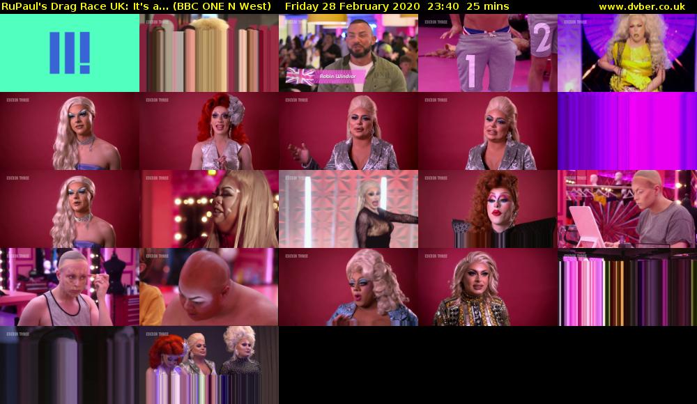 RuPaul's Drag Race UK: It's a... (BBC ONE N West) Friday 28 February 2020 23:40 - 00:05