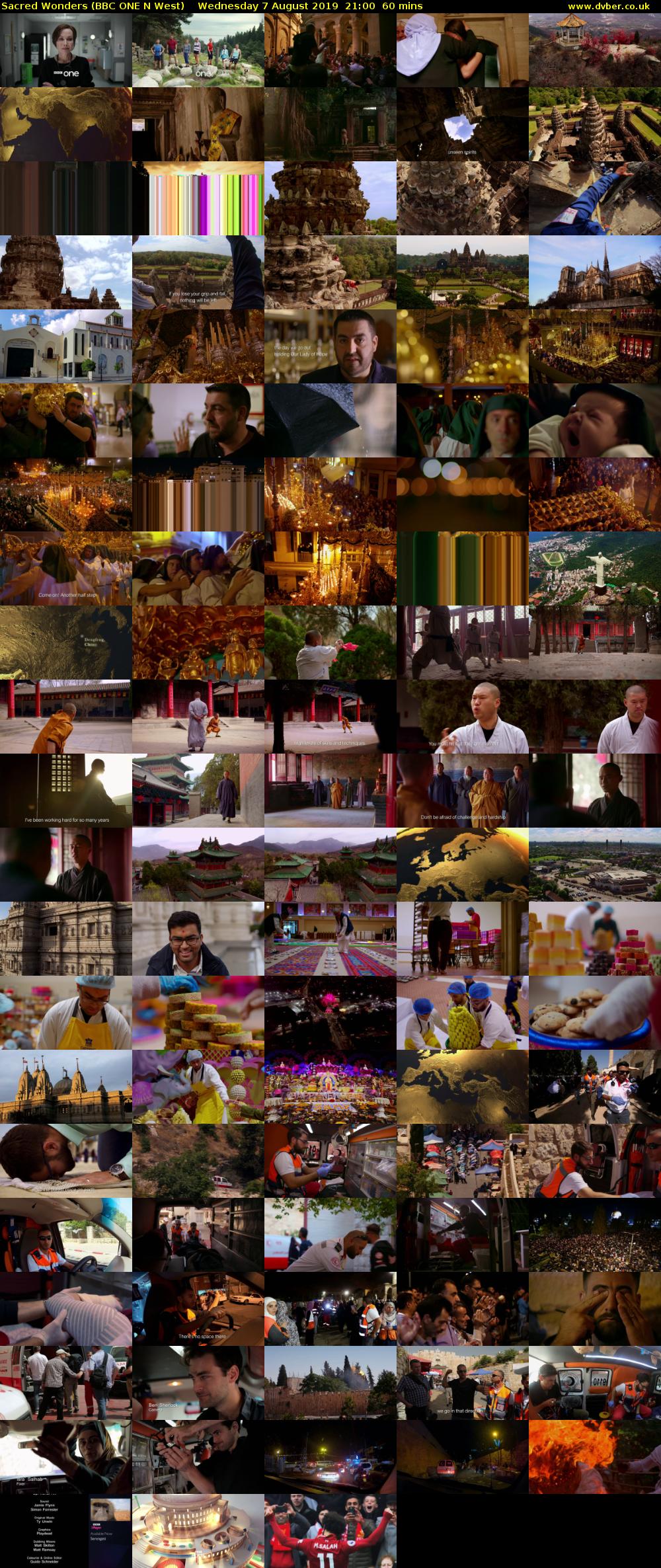 Sacred Wonders (BBC ONE N West) Wednesday 7 August 2019 21:00 - 22:00