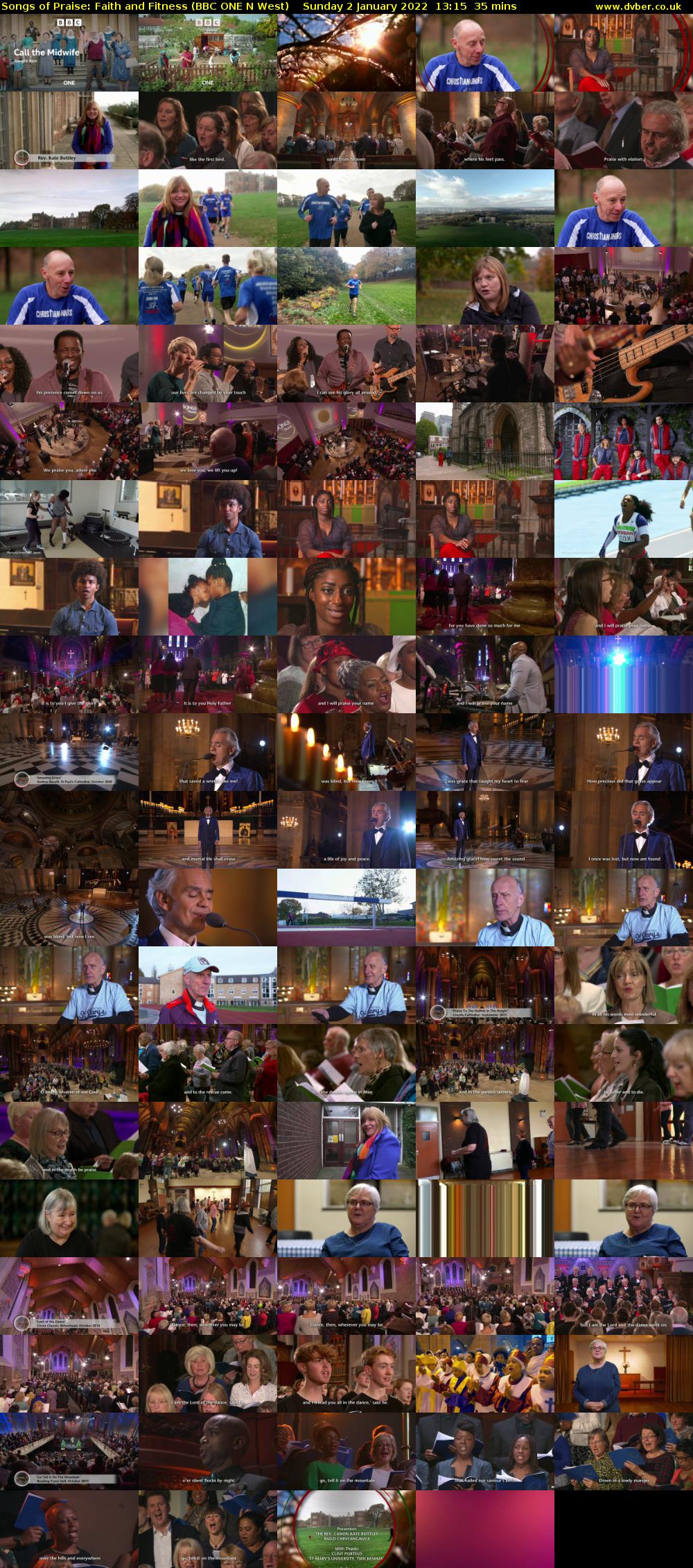 Songs of Praise: Faith and Fitness (BBC ONE N West) Sunday 2 January 2022 13:15 - 13:50