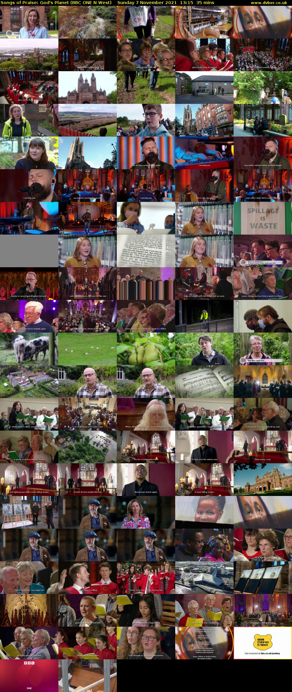 Songs of Praise: God's Planet (BBC ONE N West) Sunday 7 November 2021 13:15 - 13:50