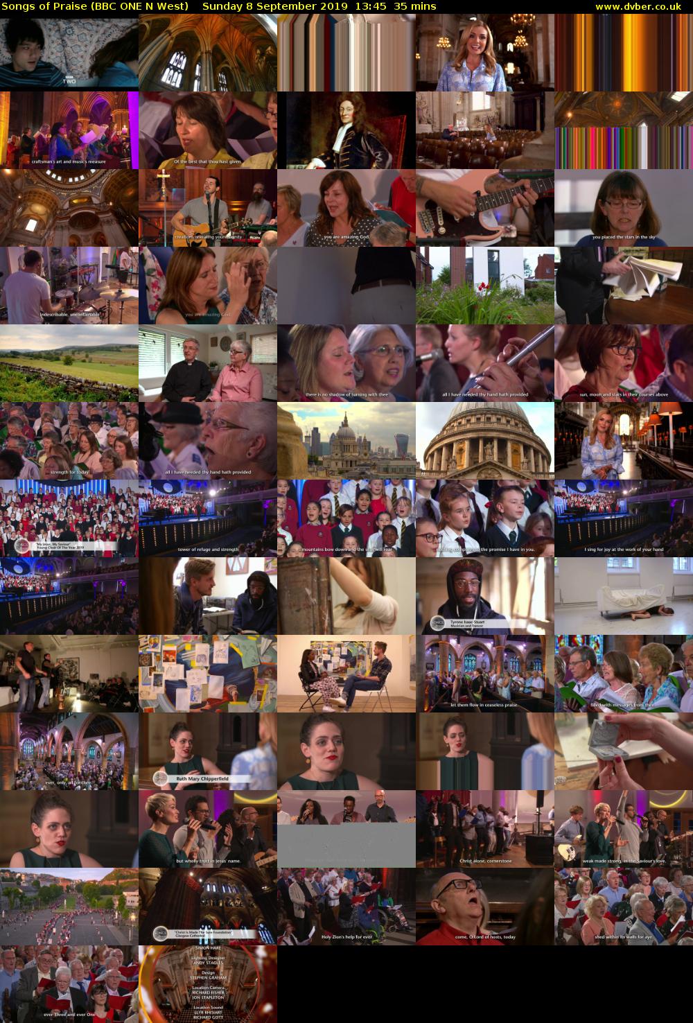 Songs of Praise (BBC ONE N West) Sunday 8 September 2019 13:45 - 14:20