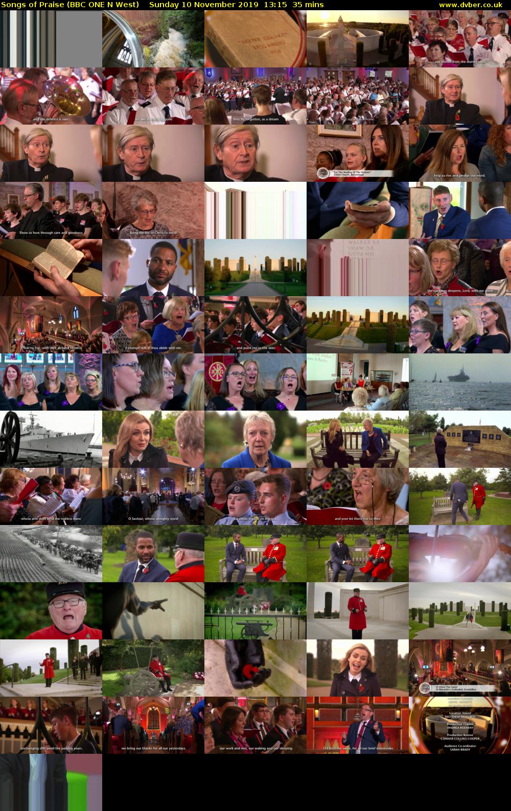 Songs of Praise (BBC ONE N West) Sunday 10 November 2019 13:15 - 13:50