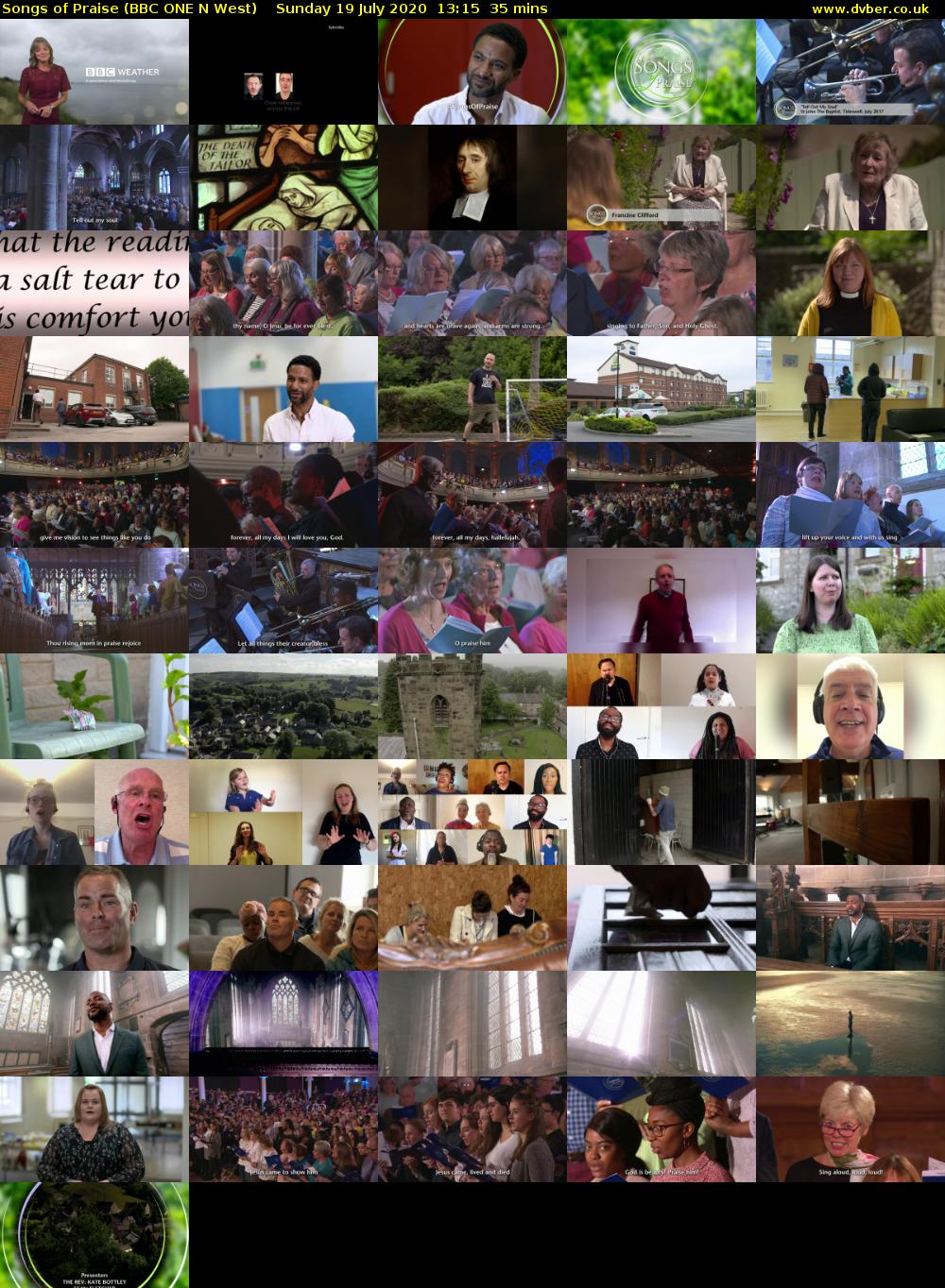 Songs of Praise (BBC ONE N West) Sunday 19 July 2020 13:15 - 13:50