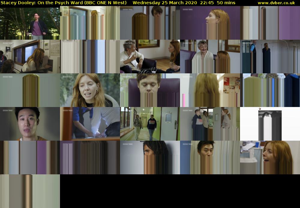 Stacey Dooley: On the Psych Ward (BBC ONE N West) Wednesday 25 March 2020 22:45 - 23:35