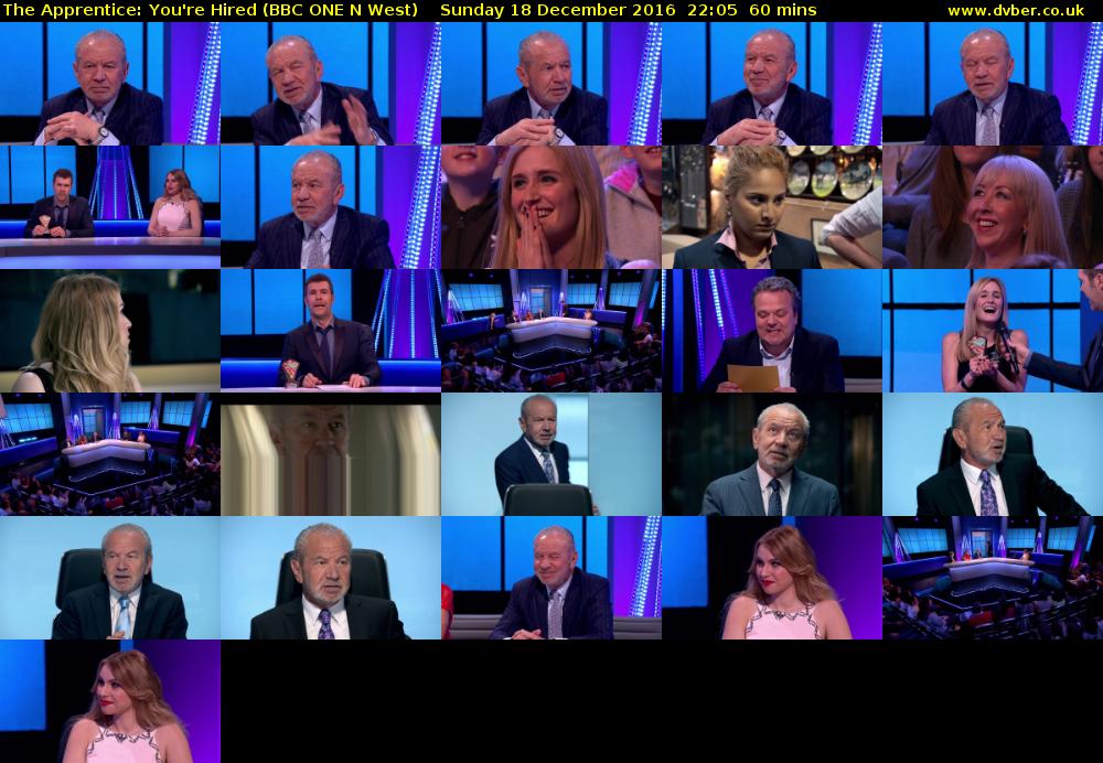 The Apprentice: You're Hired (BBC ONE N West) Sunday 18 December 2016 22:05 - 23:05