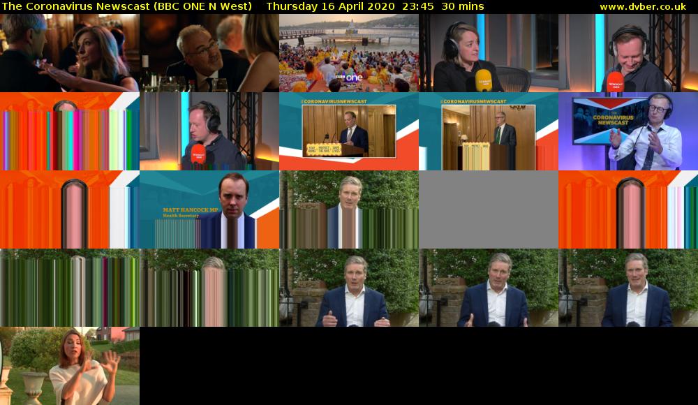 The Coronavirus Newscast (BBC ONE N West) Thursday 16 April 2020 23:45 - 00:15