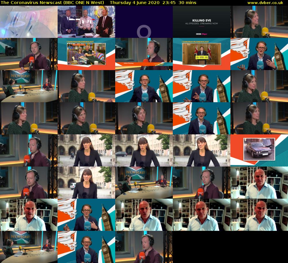 The Coronavirus Newscast (BBC ONE N West) Thursday 4 June 2020 23:45 - 00:15