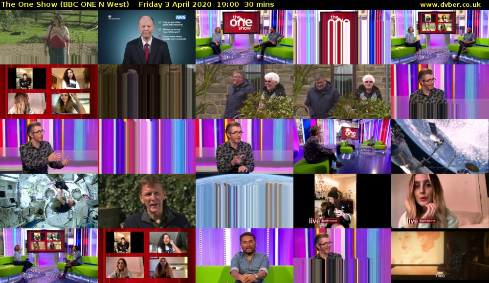 The One Show (BBC ONE N West) Friday 3 April 2020 19:00 - 19:30