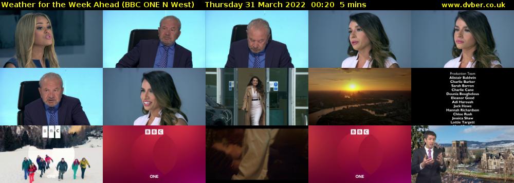 Weather for the Week Ahead (BBC ONE N West) Thursday 31 March 2022 00:20 - 00:25