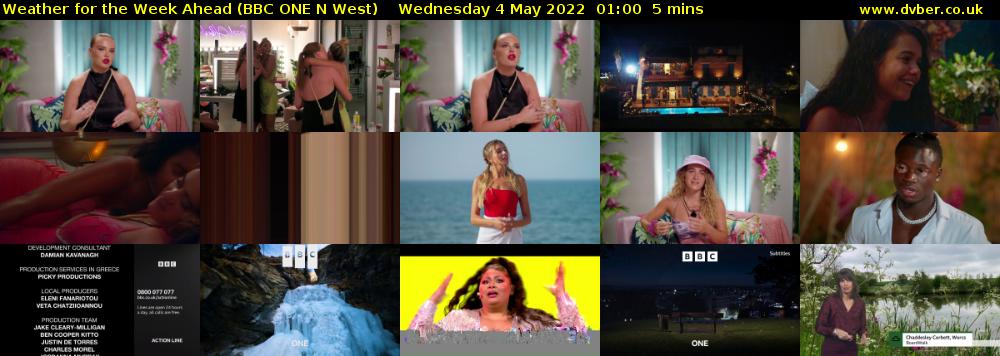 Weather for the Week Ahead (BBC ONE N West) Wednesday 4 May 2022 01:00 - 01:05