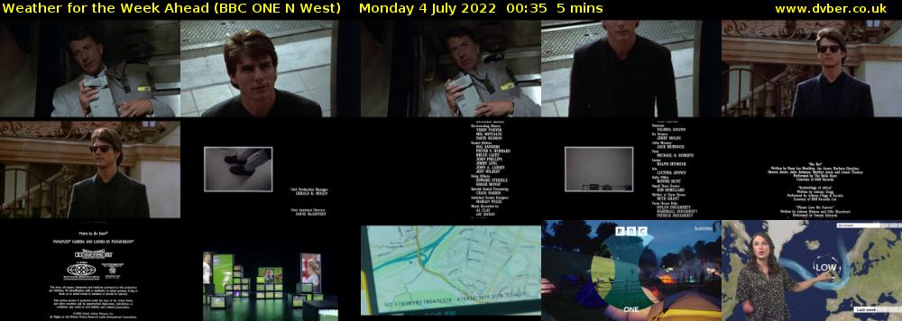 Weather for the Week Ahead (BBC ONE N West) Monday 4 July 2022 00:35 - 00:40