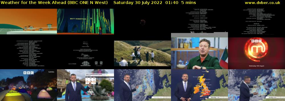 Weather for the Week Ahead (BBC ONE N West) Saturday 30 July 2022 01:40 - 01:45