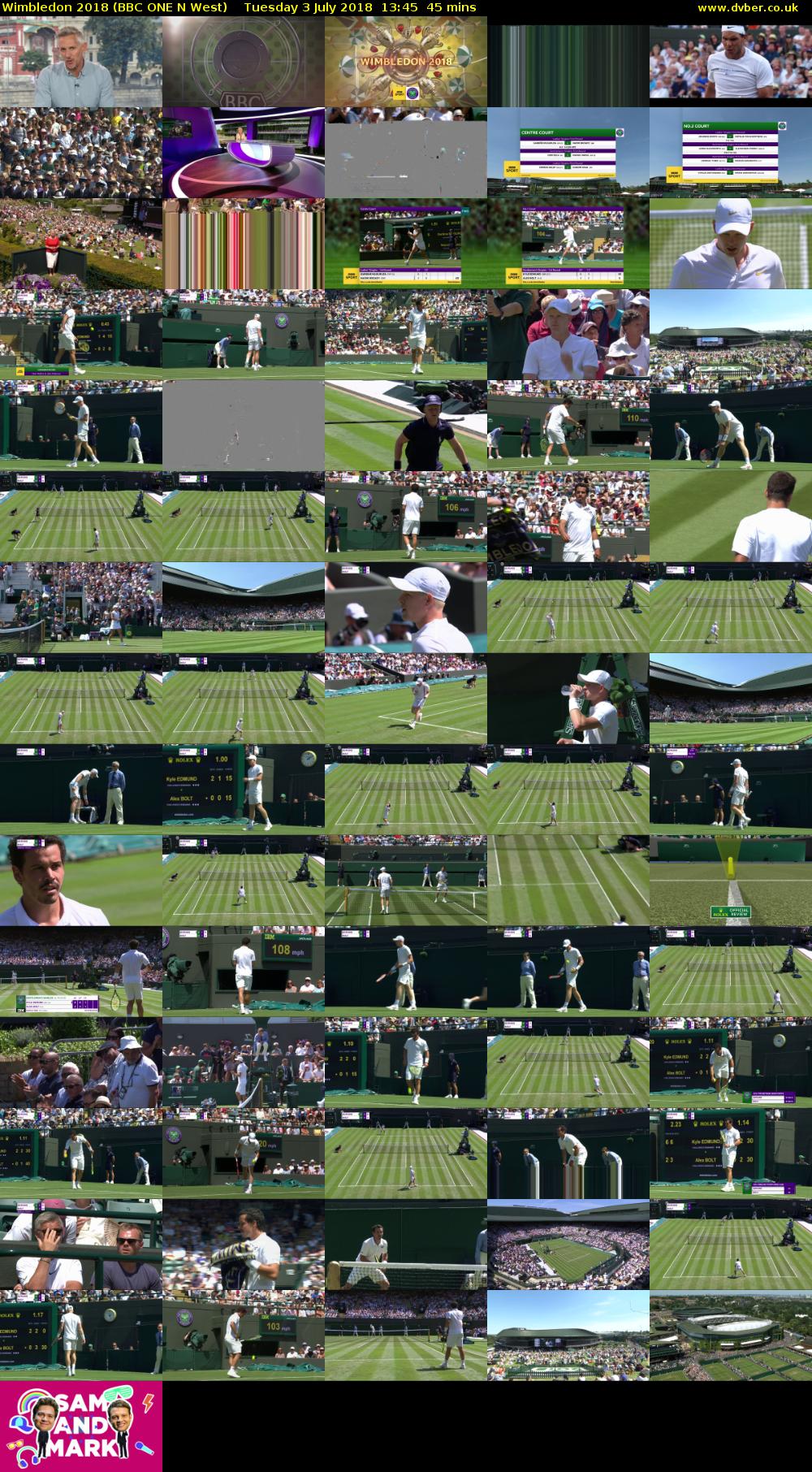 Wimbledon 2018 (BBC ONE N West) Tuesday 3 July 2018 13:45 - 14:30
