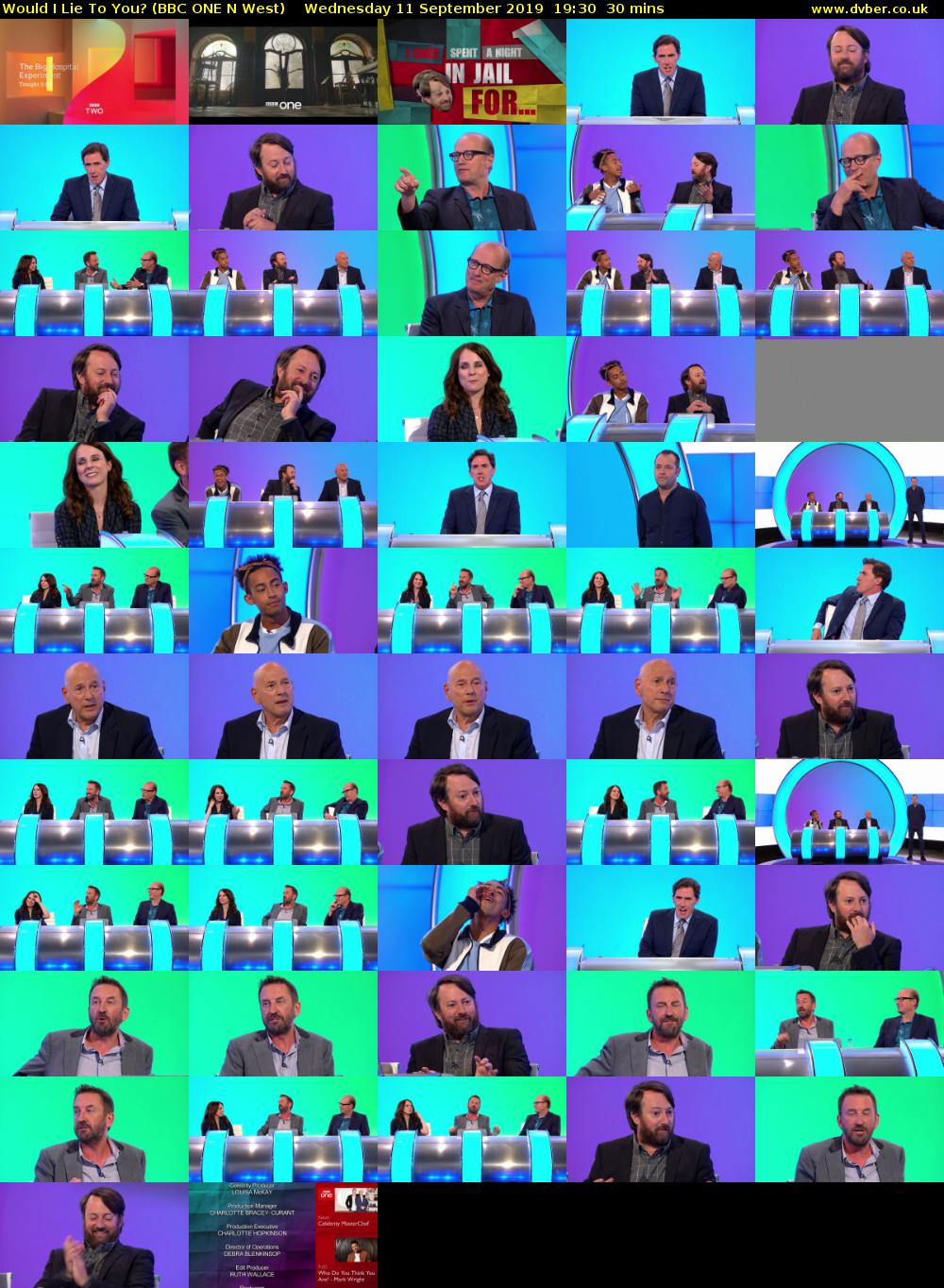 Would I Lie To You? (BBC ONE N West) Wednesday 11 September 2019 19:30 - 20:00