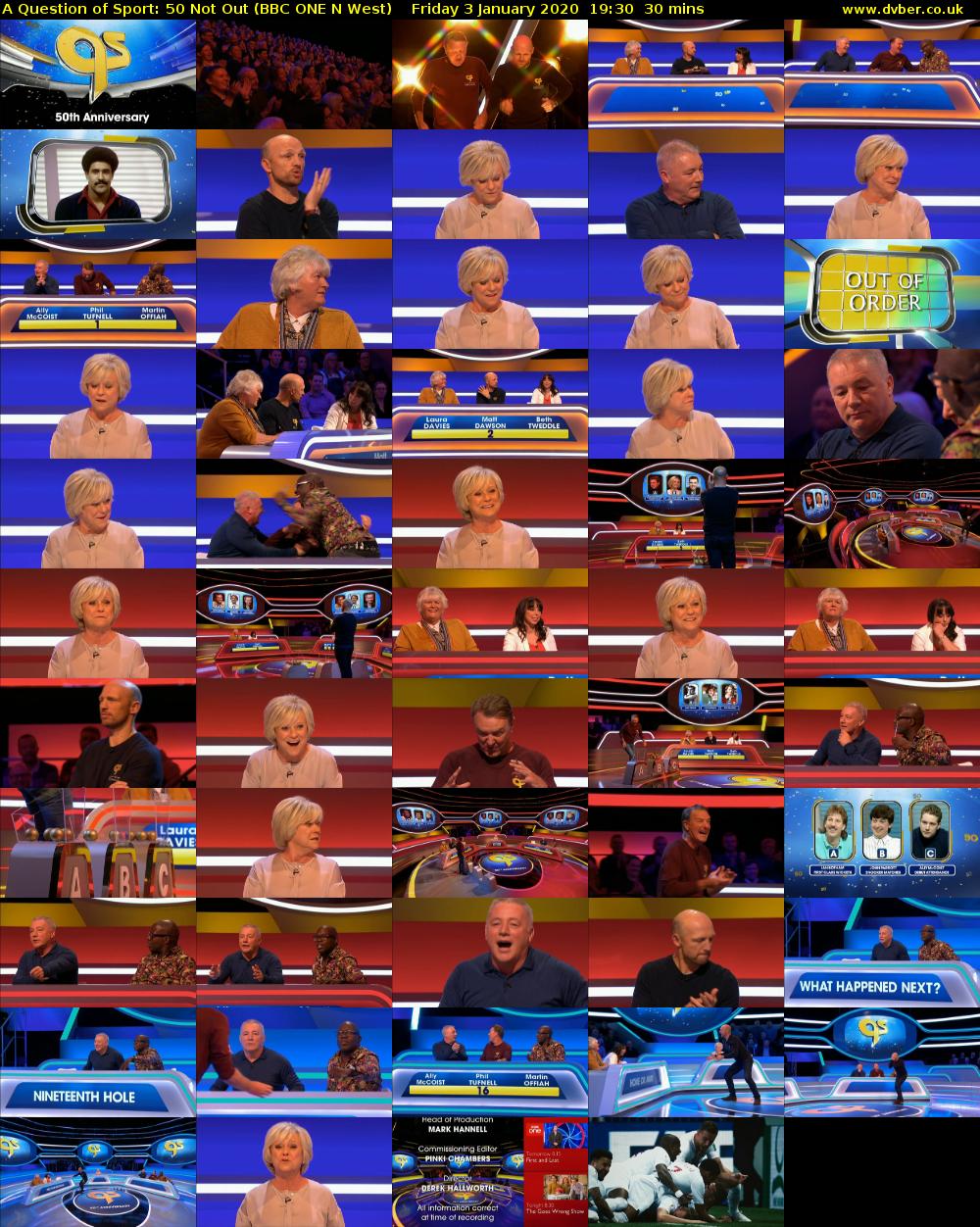 A Question of Sport: 50 Not Out (BBC ONE N West) Friday 3 January 2020 19:30 - 20:00