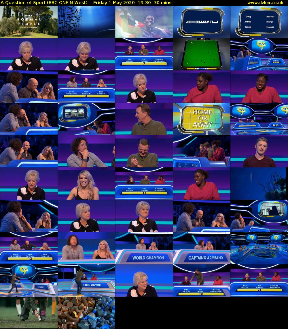 A Question of Sport (BBC ONE N West) Friday 1 May 2020 19:30 - 20:00