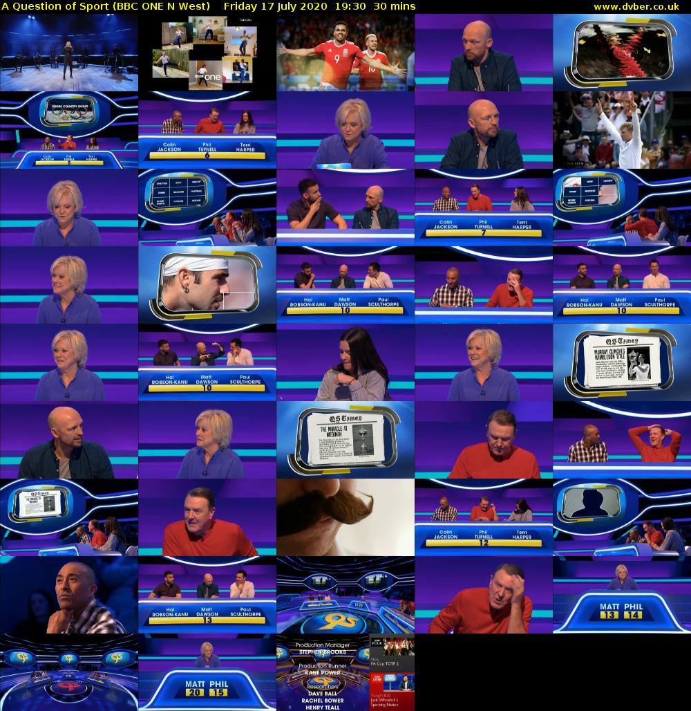 A Question of Sport (BBC ONE N West) Friday 17 July 2020 19:30 - 20:00