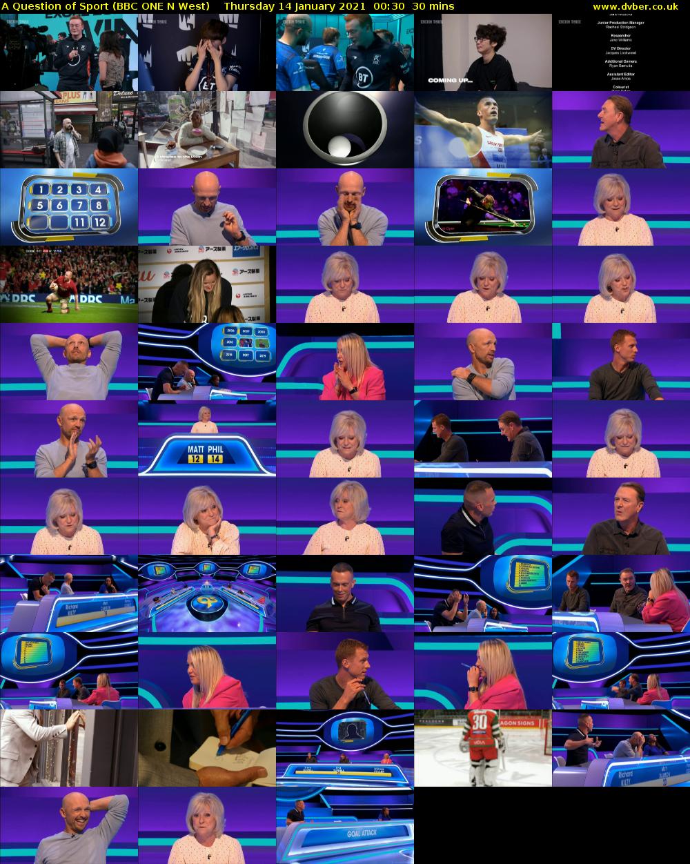 A Question of Sport (BBC ONE N West) Thursday 14 January 2021 00:30 - 01:00