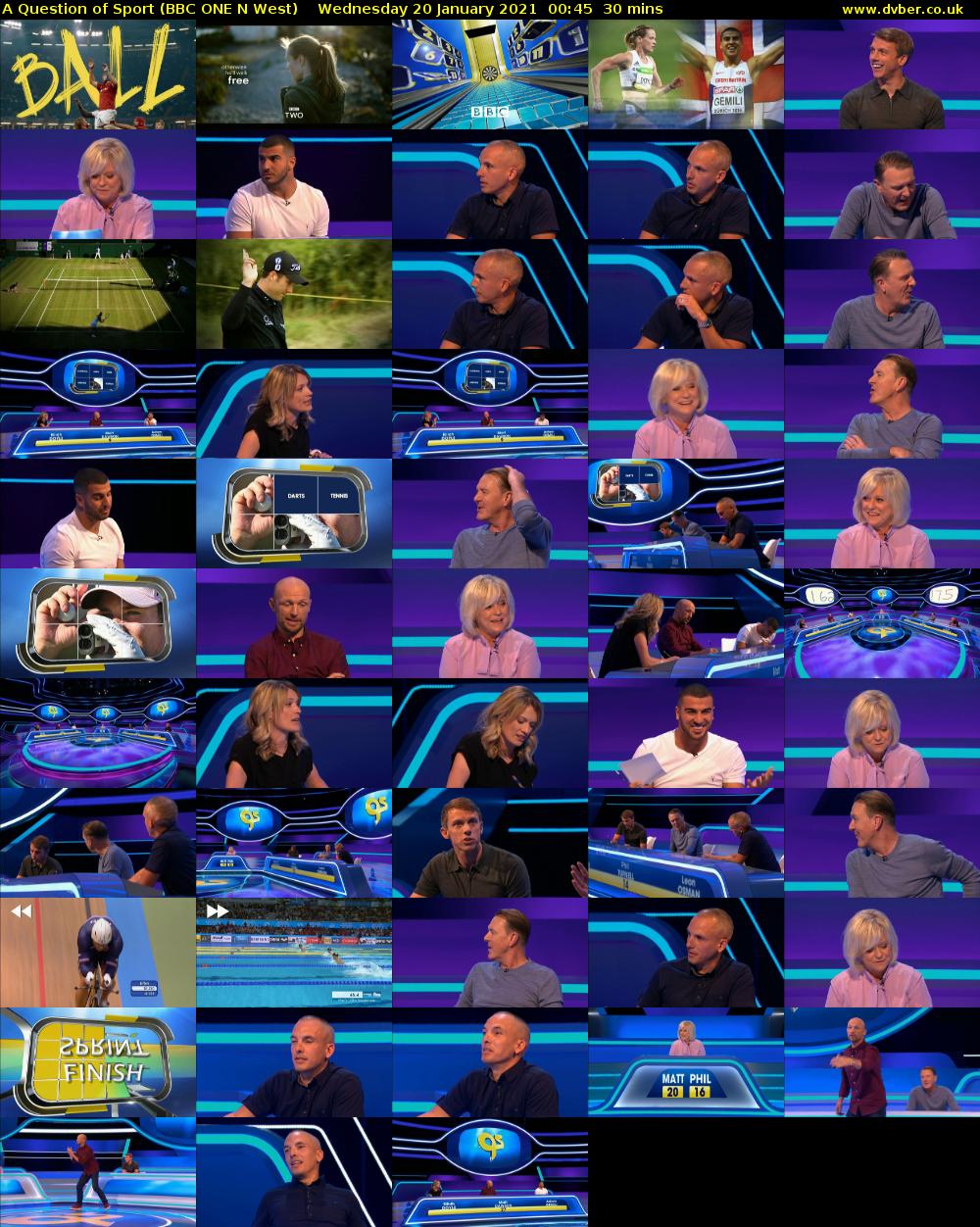 A Question of Sport (BBC ONE N West) Wednesday 20 January 2021 00:45 - 01:15